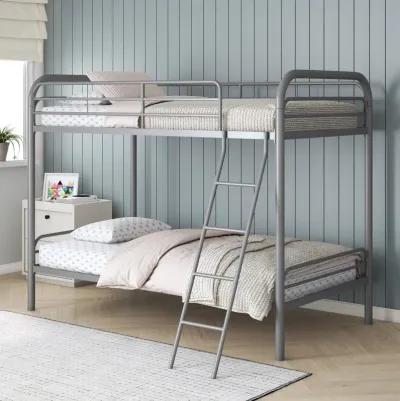 Twin over Twin Metal Bunk Bed with Slanted Front Ladder and Guardrails