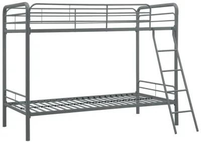 Twin over Twin Metal Bunk Bed with Slanted Front Ladder and Guardrails