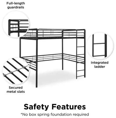 Tommy Full Metal Loft Bed with 59 Inches of Under Bed Storage