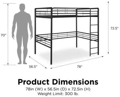 Tommy Full Metal Loft Bed with 59 Inches of Under Bed Storage