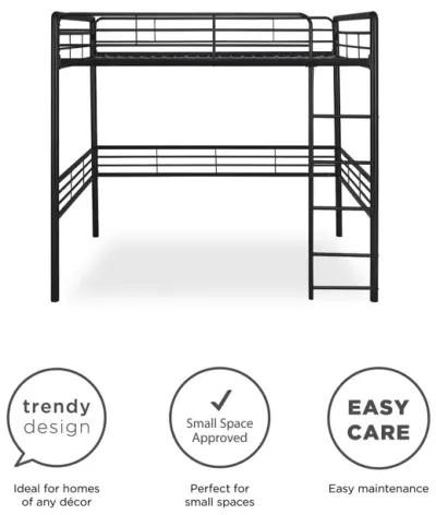 Tommy Full Metal Loft Bed with 59 Inches of Under Bed Storage