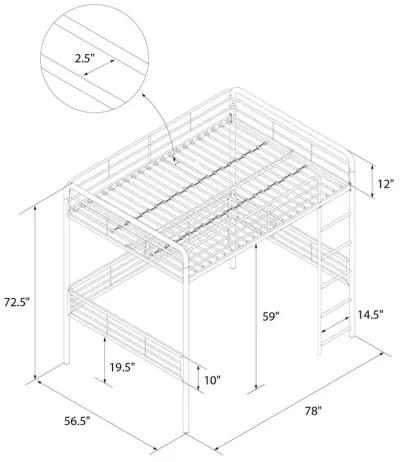 Tommy Full Metal Loft Bed with 59 Inches of Under Bed Storage