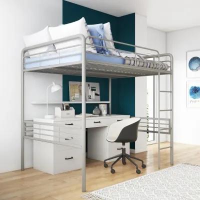 Tommy Full Metal Loft Bed with 59 Inches of Under Bed Storage