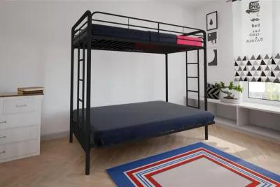 Sammuel Twin over Futon Metal Bunk Bed with Integrated Ladders and Guardrails