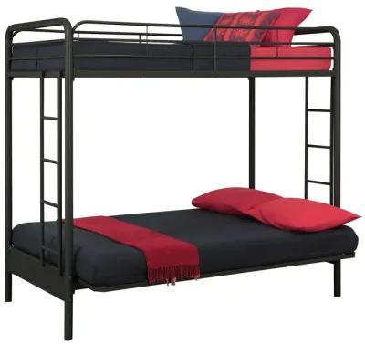 Sammuel Twin over Futon Metal Bunk Bed with Integrated Ladders and Guardrails