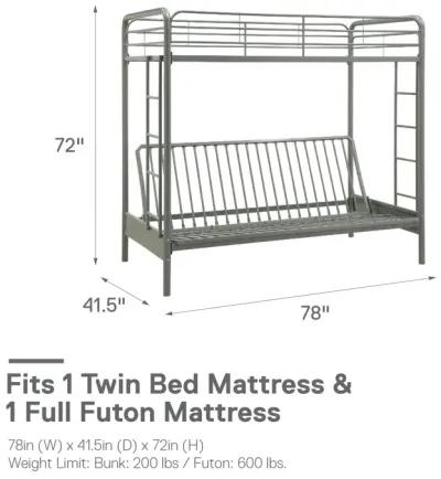 Sammuel Twin over Futon Metal Bunk Bed with Integrated Ladders and Guardrails