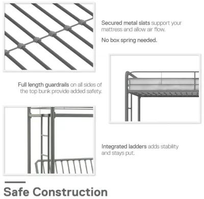 Sammuel Twin over Futon Metal Bunk Bed with Integrated Ladders and Guardrails