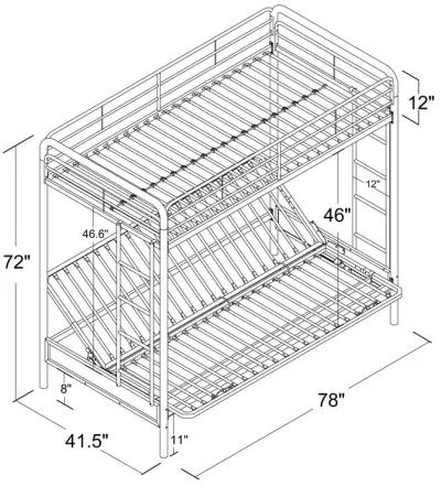 Sammuel Twin over Futon Metal Bunk Bed with Integrated Ladders and Guardrails