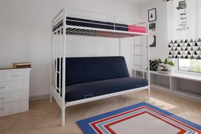 Sammuel Twin over Futon Metal Bunk Bed with Integrated Ladders and Guardrails