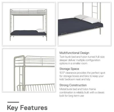 Sammuel Twin over Futon Metal Bunk Bed with Integrated Ladders and Guardrails