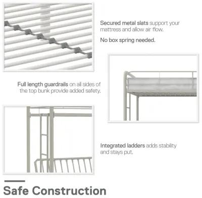 Sammuel Twin over Futon Metal Bunk Bed with Integrated Ladders and Guardrails