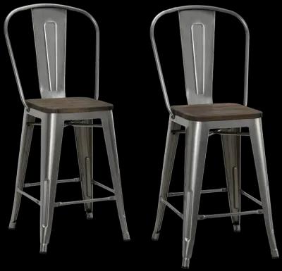 Luxor 24 Inch Metal Counter Height Bar Stool with Wood Seat, Set of 2