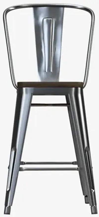 Luxor 24 Inch Metal Counter Height Bar Stool with Wood Seat, Set of 2