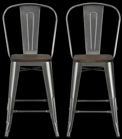 Luxor 24 Inch Metal Counter Height Bar Stool with Wood Seat, Set of 2