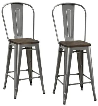 Luxor 24 Inch Metal Counter Height Bar Stool with Wood Seat, Set of 2