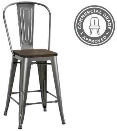 Luxor 24 Inch Metal Counter Height Bar Stool with Wood Seat, Set of 2