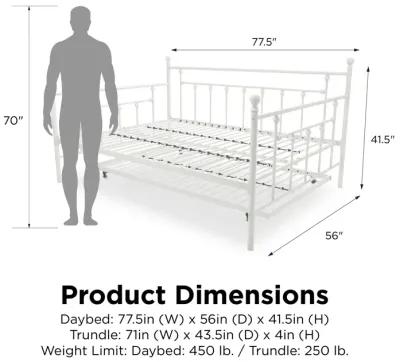 Manila Metal Daybed and Trundle Set with Sturdy Metal Frame and Slats