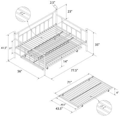 Manila Metal Daybed and Trundle Set with Sturdy Metal Frame and Slats