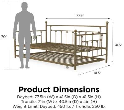 Manila Metal Daybed and Trundle Set with Sturdy Metal Frame and Slats