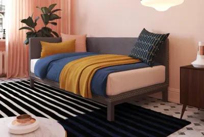 Mid Century Upholstered Modern Daybed with Horizontal Tufted Headboard