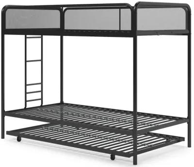 Triple Metal Twin over Twin Bunk Bed with Trundle and Integrated Ladder