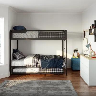 Triple Metal Twin over Twin Bunk Bed with Trundle and Integrated Ladder