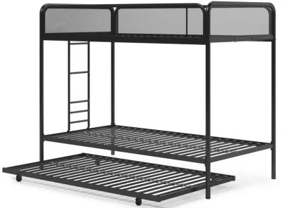 Triple Metal Twin over Twin Bunk Bed with Trundle and Integrated Ladder