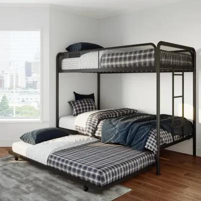 Triple Metal Twin over Twin Bunk Bed with Trundle and Integrated Ladder