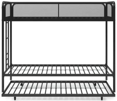 Triple Metal Twin over Twin Bunk Bed with Trundle and Integrated Ladder