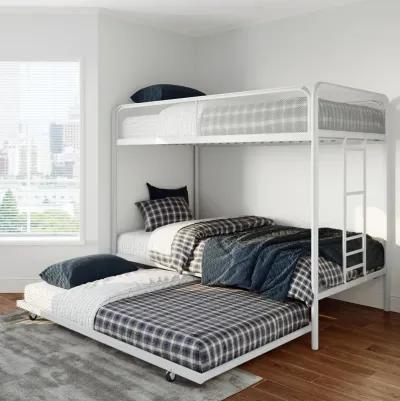 Triple Metal Twin over Twin Bunk Bed with Trundle and Integrated Ladder