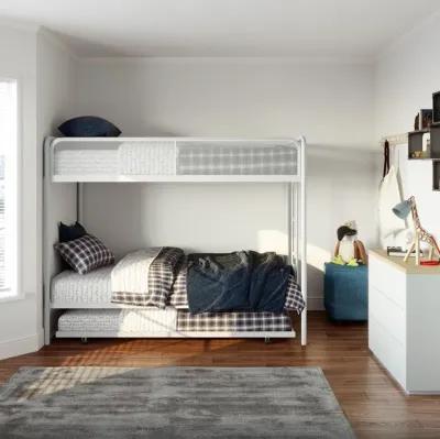 Triple Metal Twin over Twin Bunk Bed with Trundle and Integrated Ladder