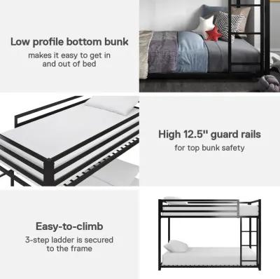 Miles Twin Over Twin Metal Bunk Bed with Metal Slats and Integrated Ladder