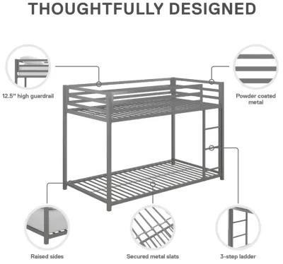 Miles Twin Over Twin Metal Bunk Bed with Metal Slats and Integrated Ladder