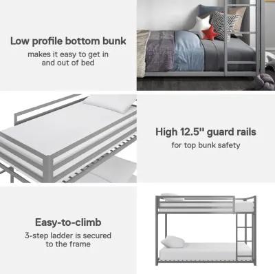 Miles Twin Over Twin Metal Bunk Bed with Metal Slats and Integrated Ladder