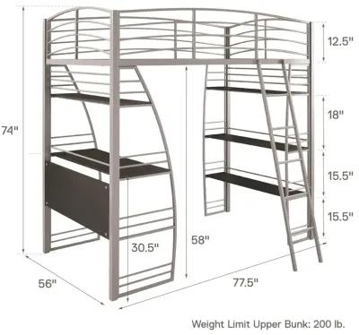 Sage Studio Twin Loft Bed with Integrated Desk and Shelves