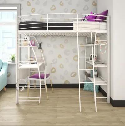 Sage Studio Twin Loft Bed with Integrated Desk and Shelves