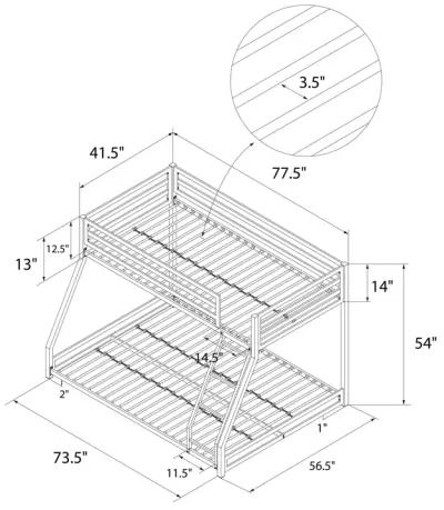 Miles Twin Over Twin Metal Bunk Bed with Metal Slats and Integrated Ladder