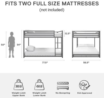 Miles Full Over Full Metal Bunk Bed with Metal Slats and Integrated Ladder
