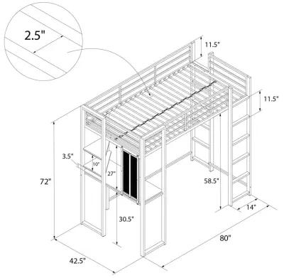 Abode Metal Loft Bed with Built in Desk and Storage Space