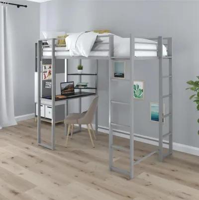 Abode Metal Loft Bed with Built in Desk and Storage Space