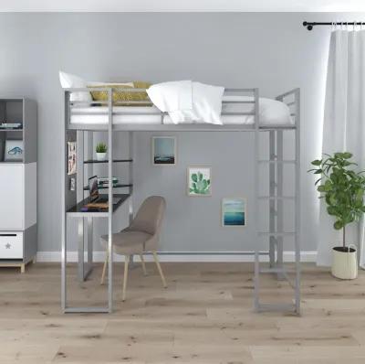 Abode Metal Loft Bed with Built in Desk and Storage Space