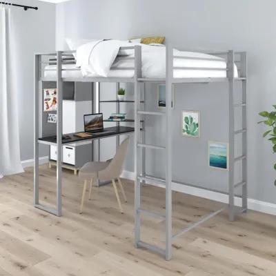 Abode Metal Loft Bed with Built in Desk and Storage Space