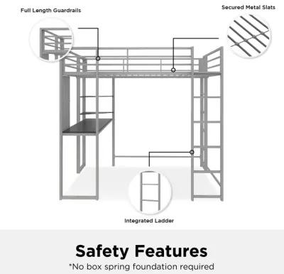 Abode Metal Loft Bed with Built in Desk and Storage Space