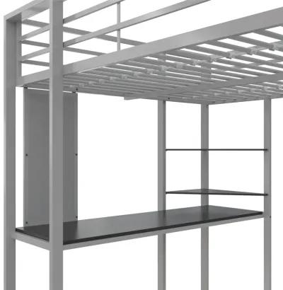 Abode Metal Loft Bed with Built in Desk and Storage Space