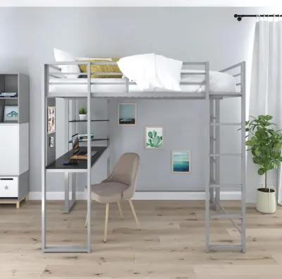 Abode Metal Loft Bed with Built in Desk and Storage Space