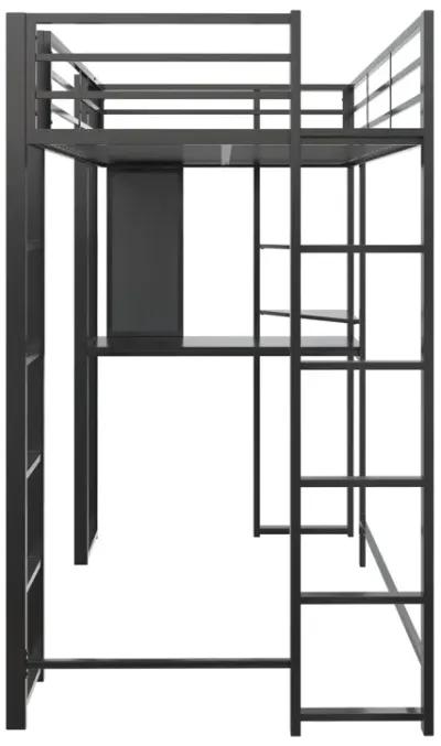 Abode Metal Loft Bed with Built in Desk and Storage Space