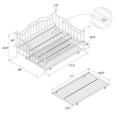 Tokyo Metal Daybed and Trundle Set with Metal Slats