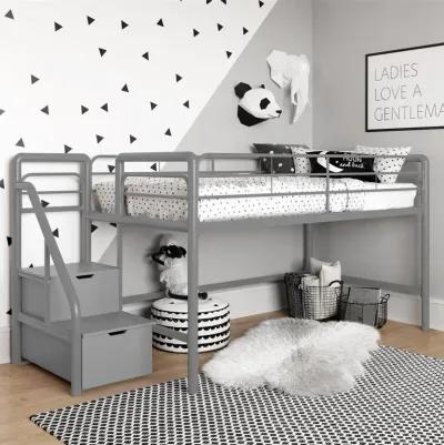 San Junior Low-Height Twin Loft Bed with Storage Steps