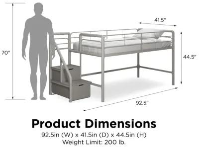 San Junior Low-Height Twin Loft Bed with Storage Steps