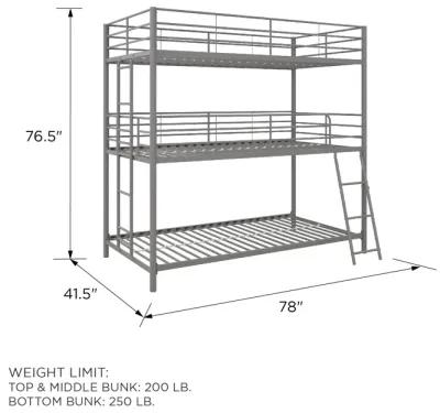 Everleigh Metal Triple Bunk Bed with Metal Slats and 2 Integrated Ladders